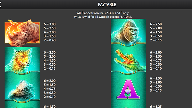 Raging Rhino Slot Paytable